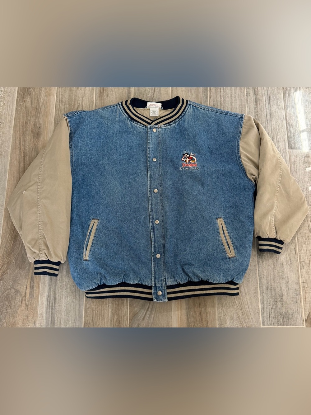 Rare Vintage Disney Varsity Jacket 45 Years Of Magic Denim Coat Size XXL